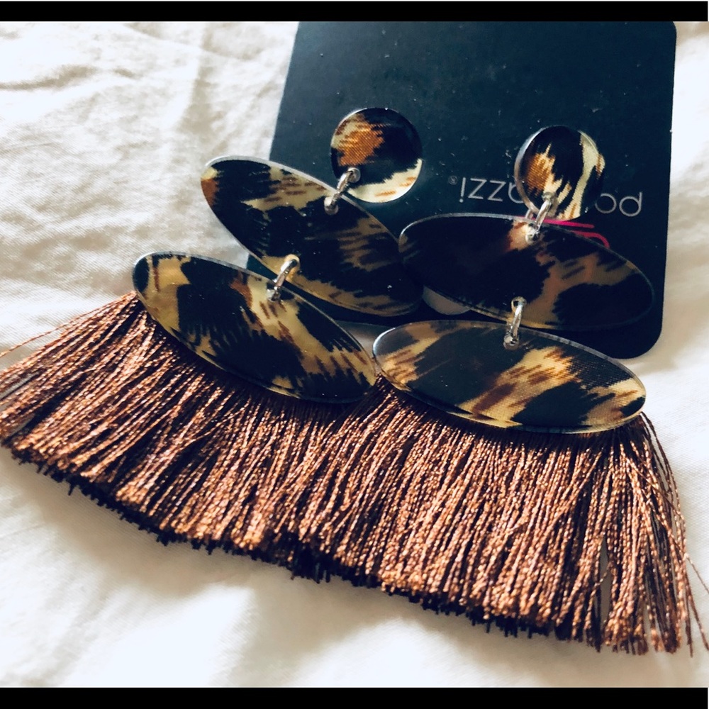 Animal Print Fringe Earrings